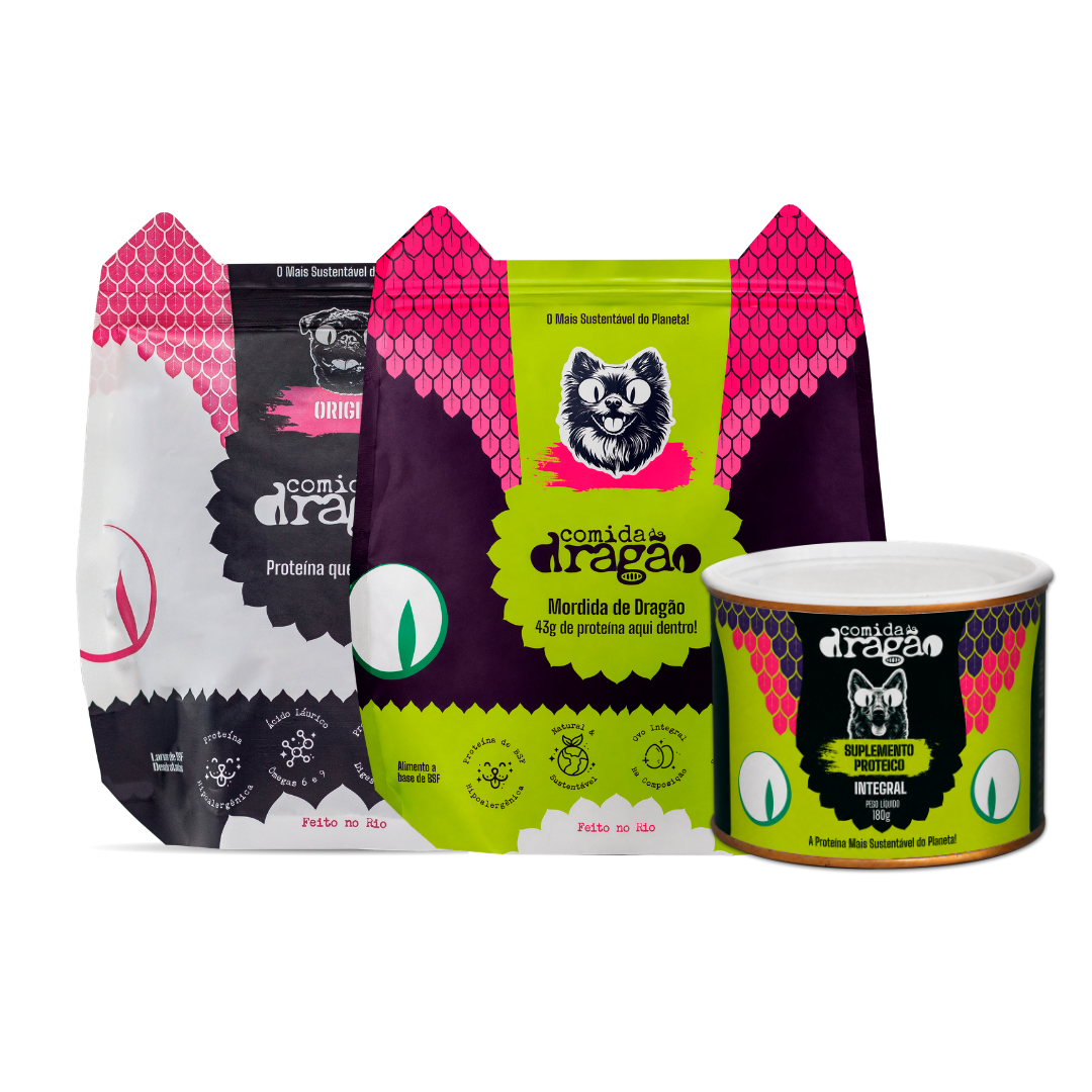 Kit Dog Supremo: Original, Mordida de Dragão e lata de Suplemento Integral